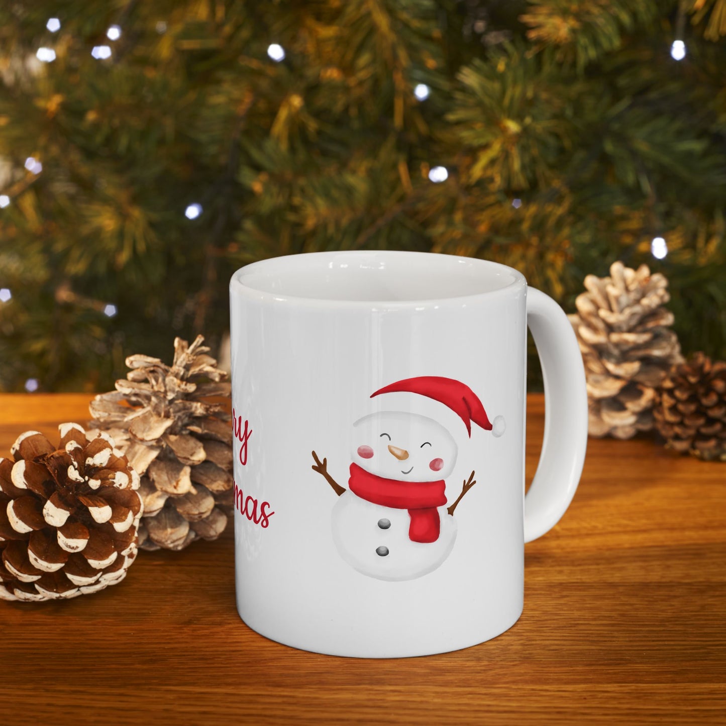 Festive Christmas Coffee Mugs Set - Ceramic Holiday Cups with Snowman & "Merry Christmas" Design - 11oz
