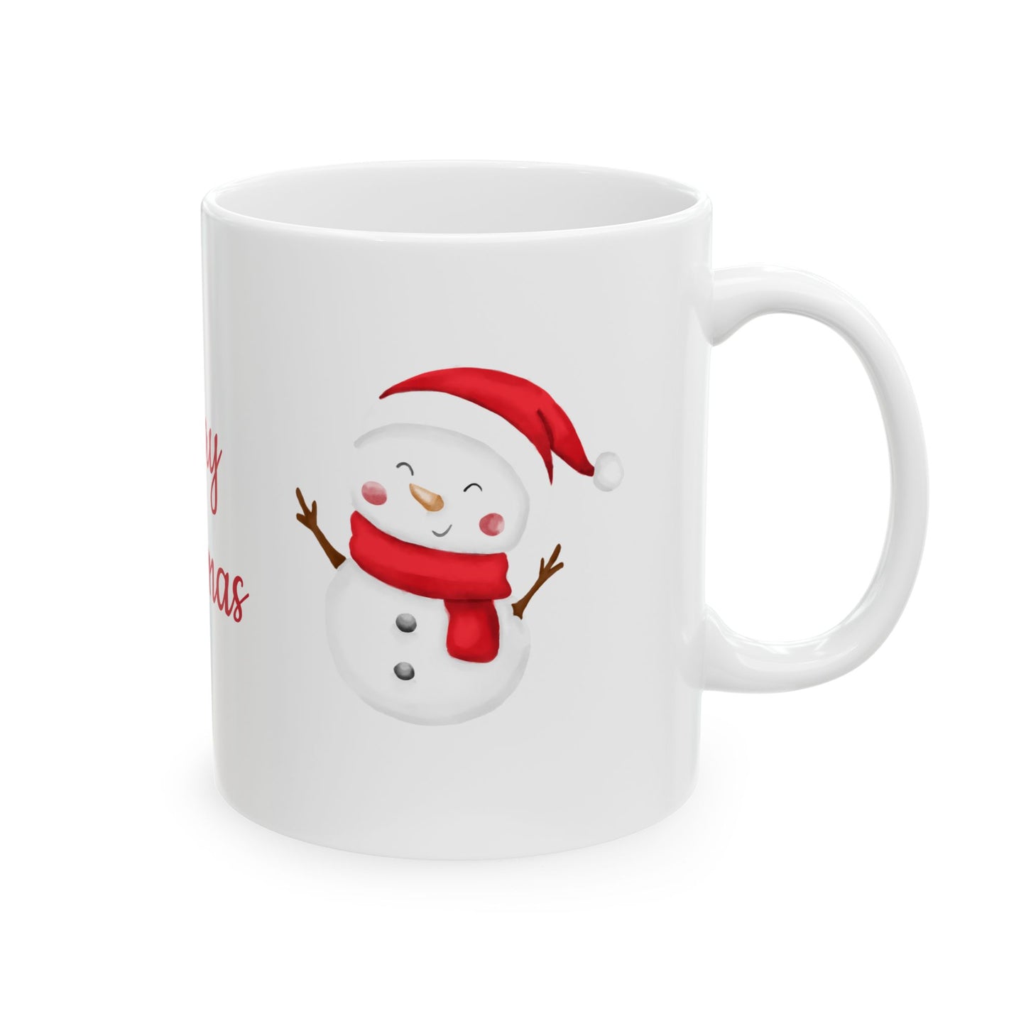 Festive Christmas Coffee Mugs Set - Ceramic Holiday Cups with Snowman & "Merry Christmas" Design - 11oz