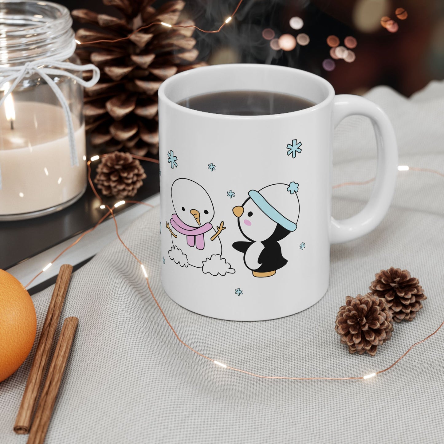 Let It Snow Winter Mug – Cute Penguin & Snowman Christmas Gift