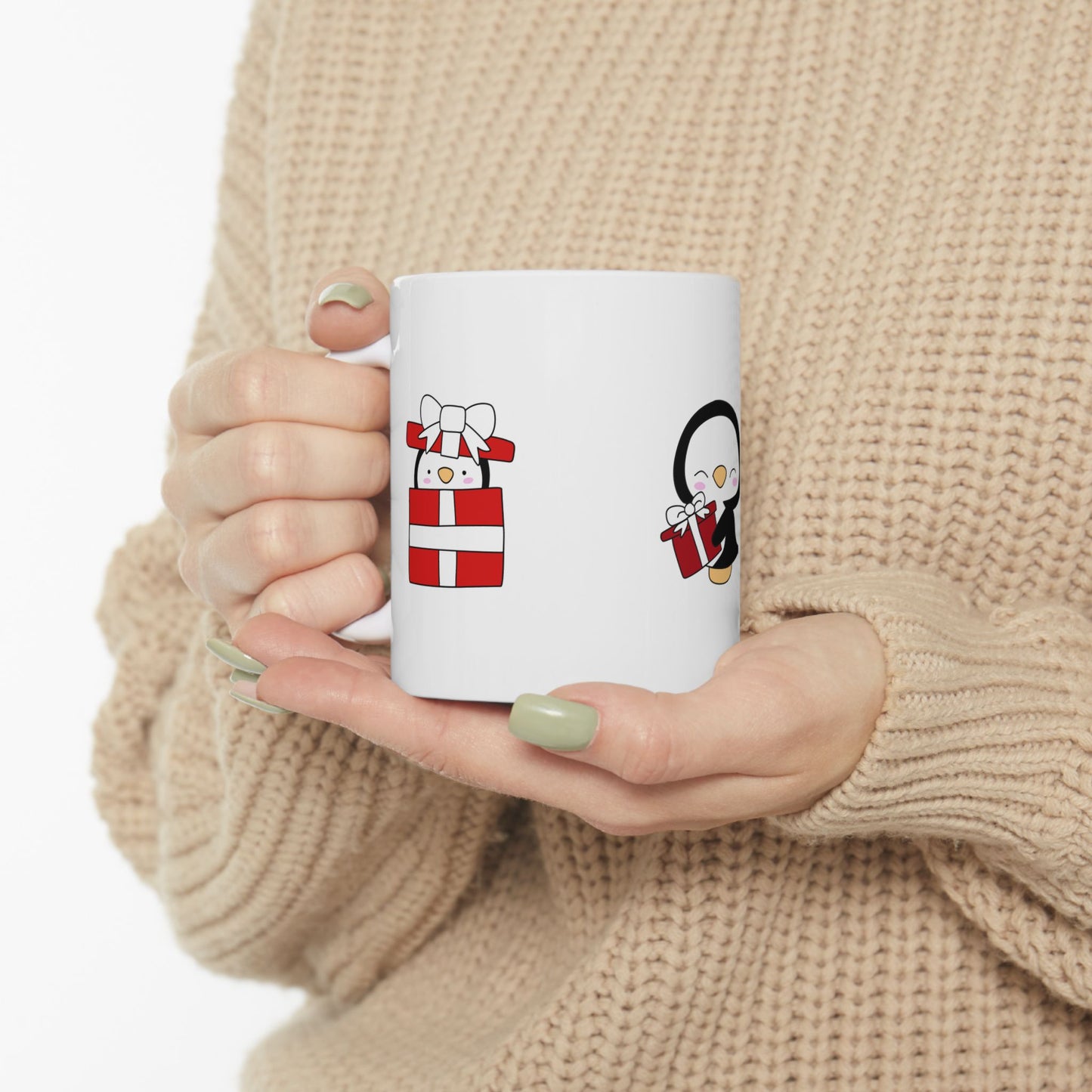 Holiday Cheer Mug – Cute Penguin with Gift (11oz Christmas Coffee Mug)