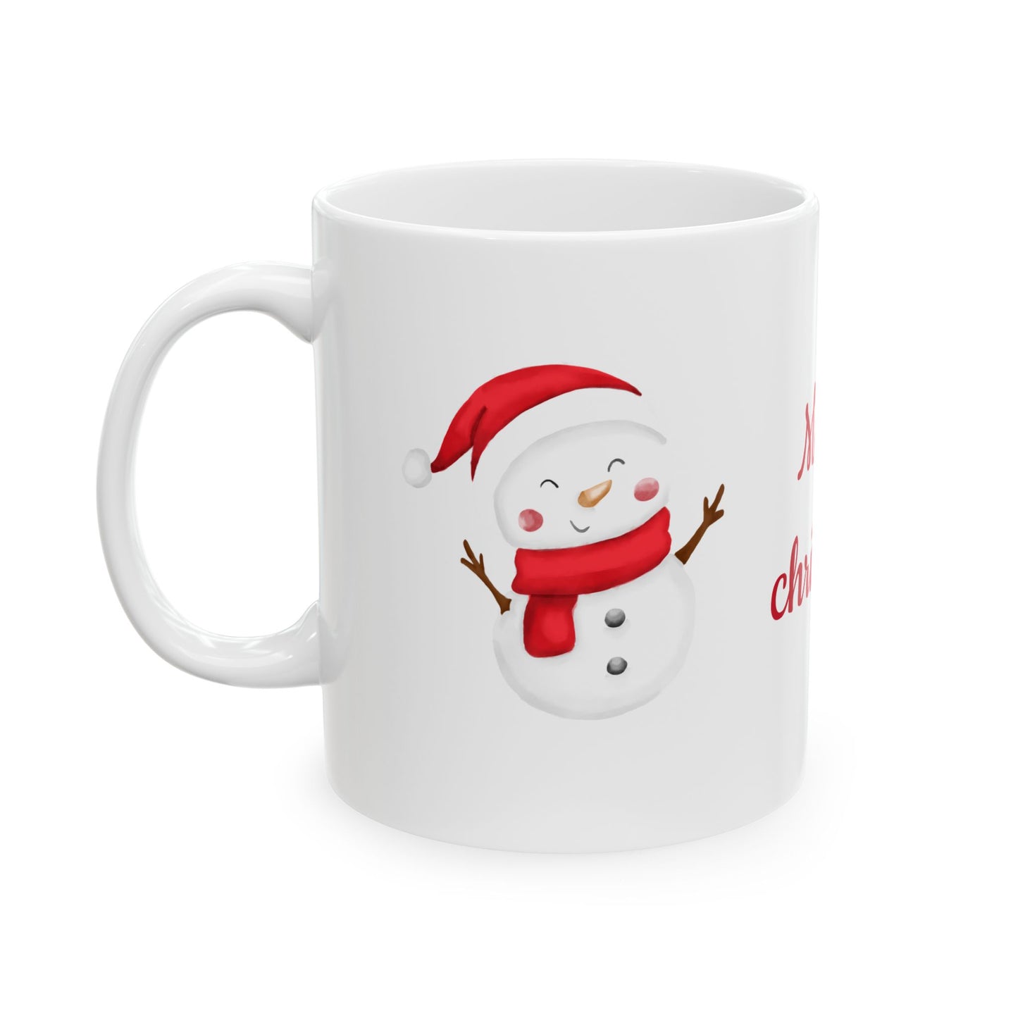 Festive Christmas Coffee Mugs Set - Ceramic Holiday Cups with Snowman & "Merry Christmas" Design - 11oz