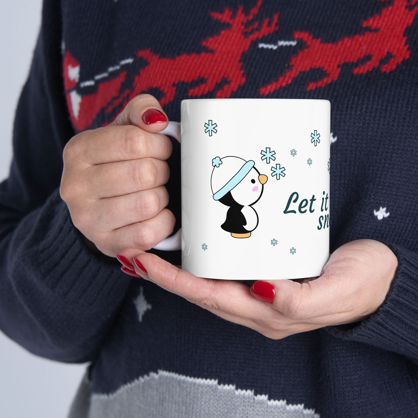 Let It Snow Winter Mug – Cute Penguin & Snowman Christmas Gift