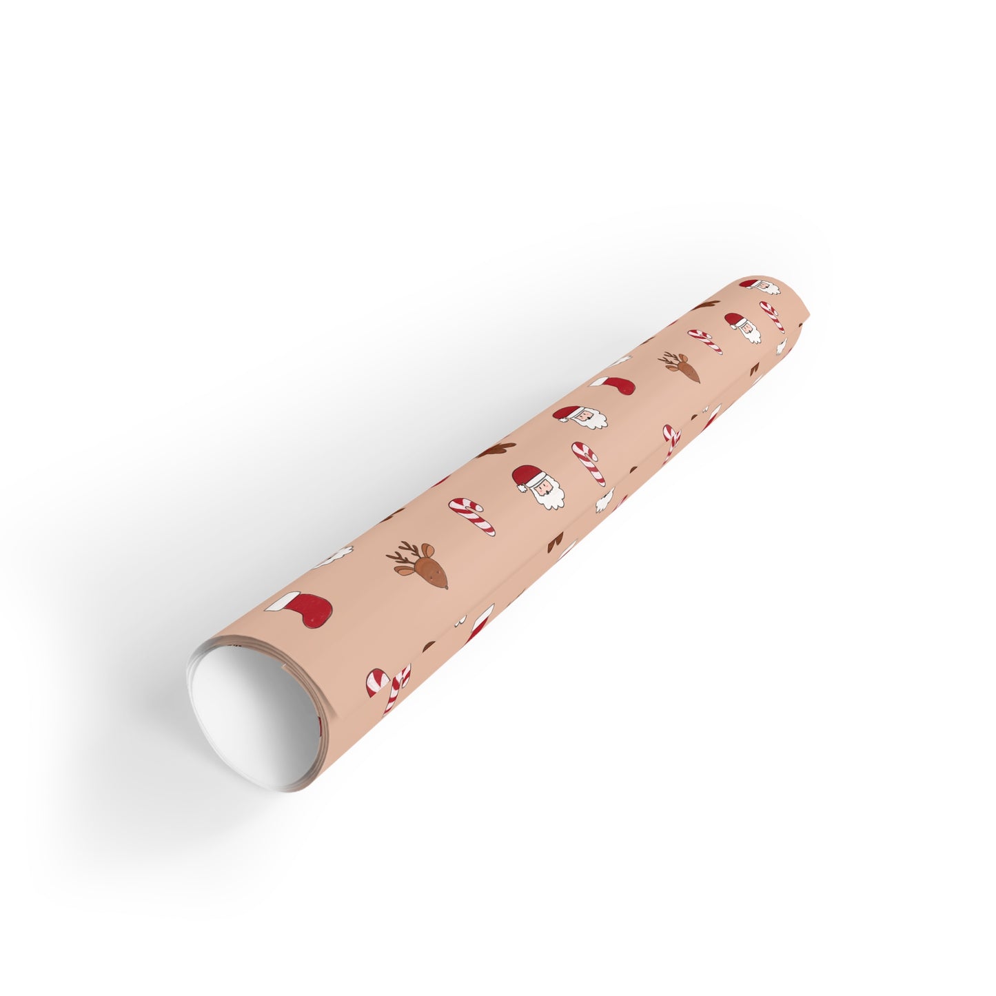 Title: Christmas Wrapping Paper Roll - Cute Holiday Pattern with Santa, Gingerbread & Candy Canes - Beige Background