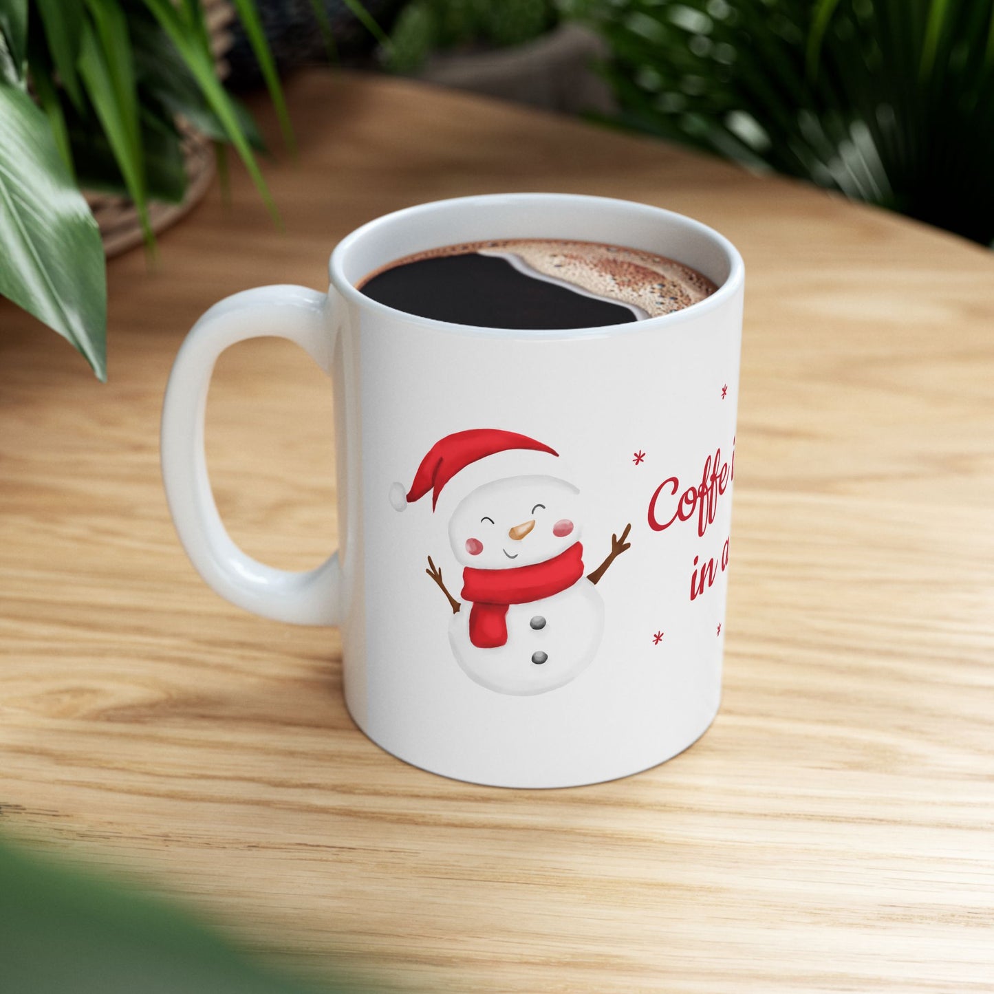 "Coffee is a Hug in a Mug" Christmas Coffee Mug - Ceramic Holiday Cup with Snowman Design