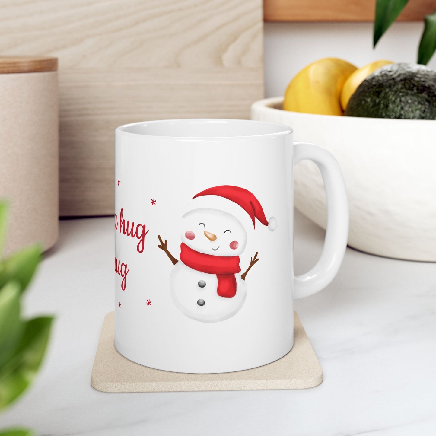 "Coffee is a Hug in a Mug" Christmas Coffee Mug - Ceramic Holiday Cup with Snowman Design