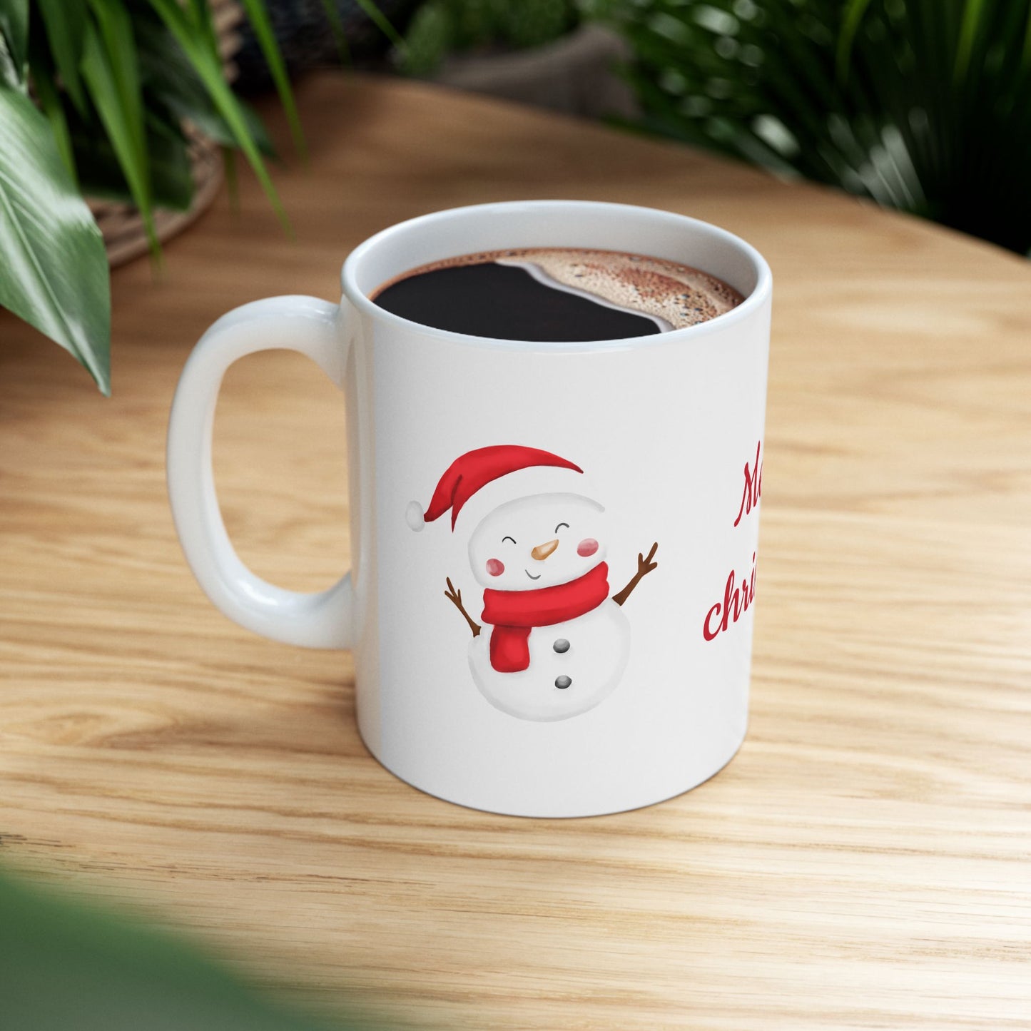 Festive Christmas Coffee Mugs Set - Ceramic Holiday Cups with Snowman & "Merry Christmas" Design - 11oz