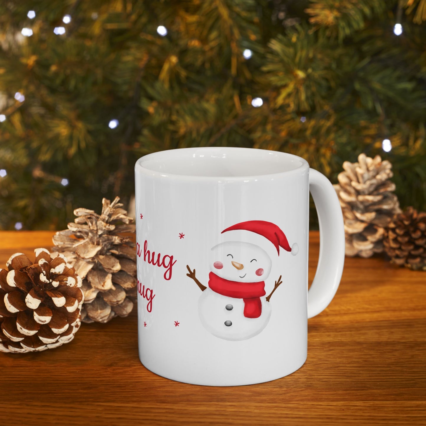 "Coffee is a Hug in a Mug" Christmas Coffee Mug - Ceramic Holiday Cup with Snowman Design