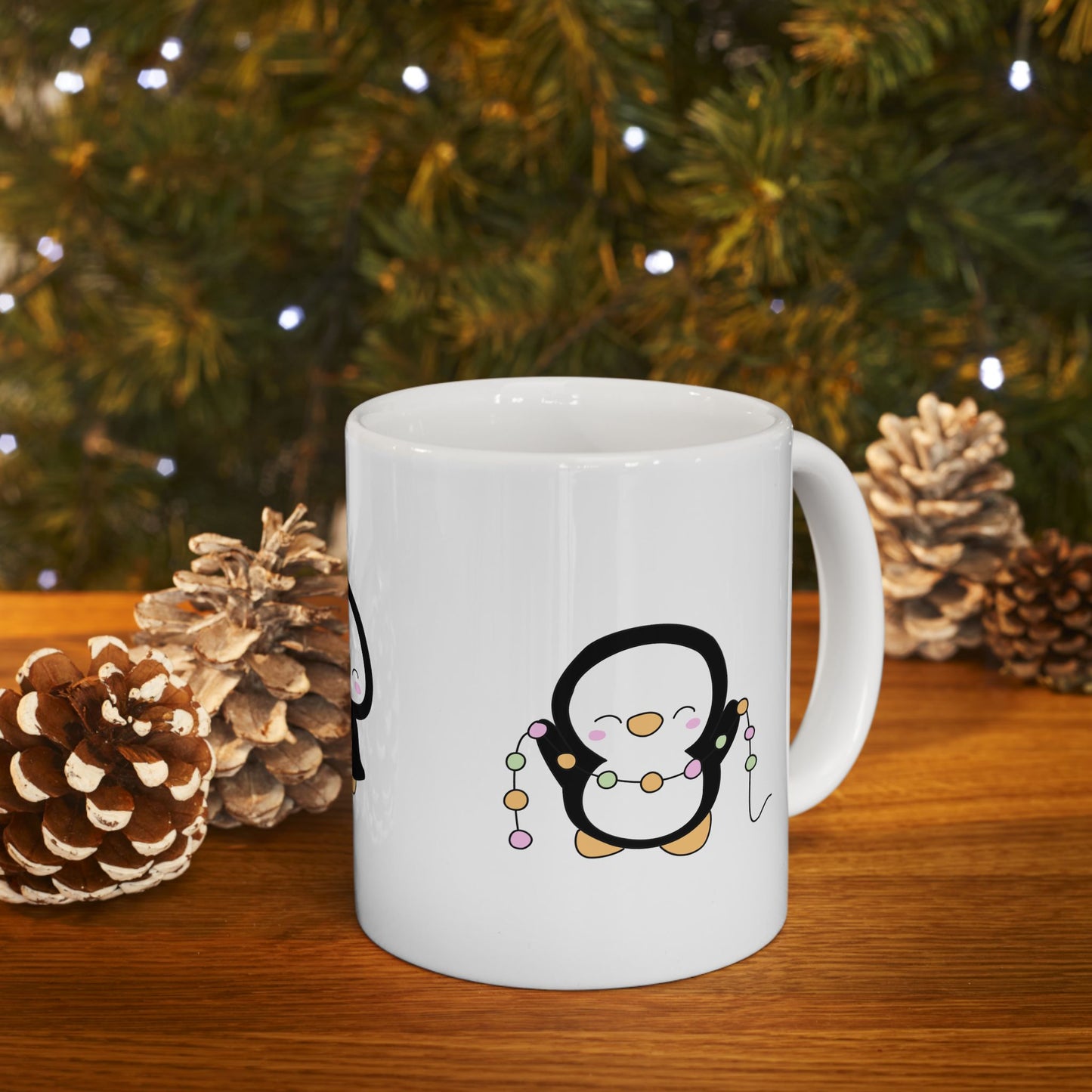 Holiday Cheer Mug – Cute Penguin with Gift (11oz Christmas Coffee Mug)