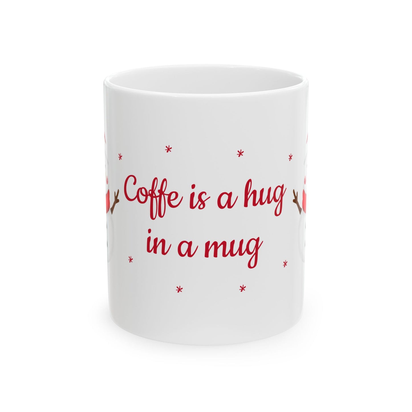 "Coffee is a Hug in a Mug" Christmas Coffee Mug - Ceramic Holiday Cup with Snowman Design