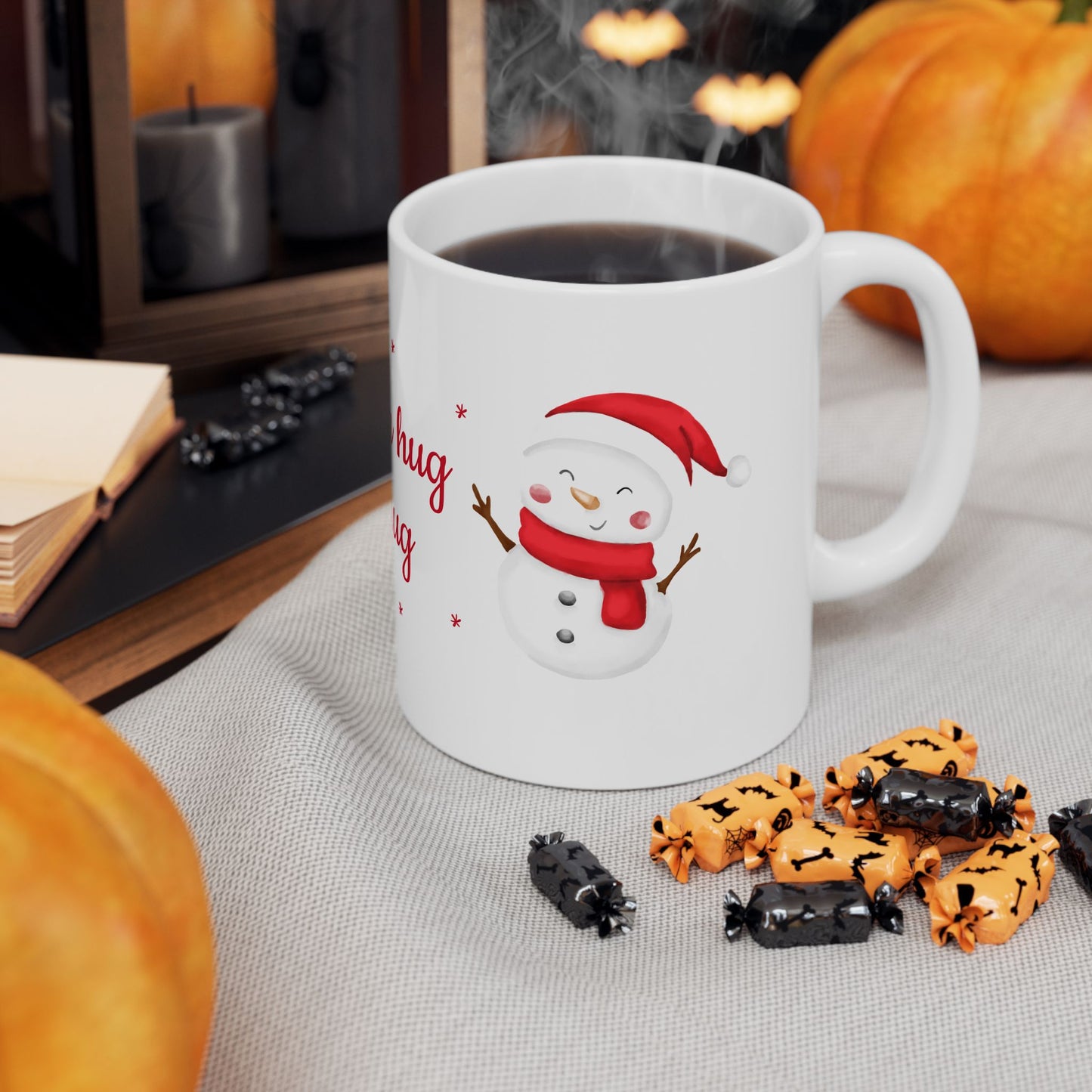 "Coffee is a Hug in a Mug" Christmas Coffee Mug - Ceramic Holiday Cup with Snowman Design