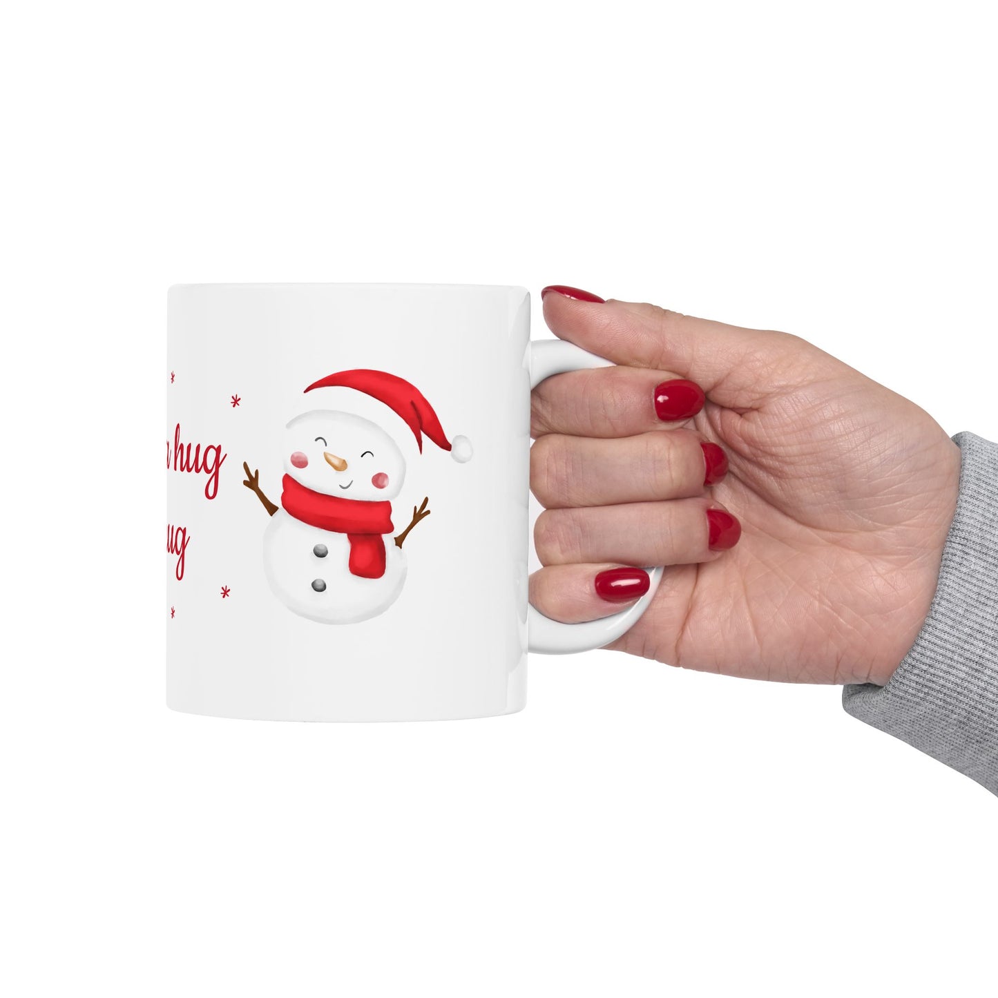 "Coffee is a Hug in a Mug" Christmas Coffee Mug - Ceramic Holiday Cup with Snowman Design