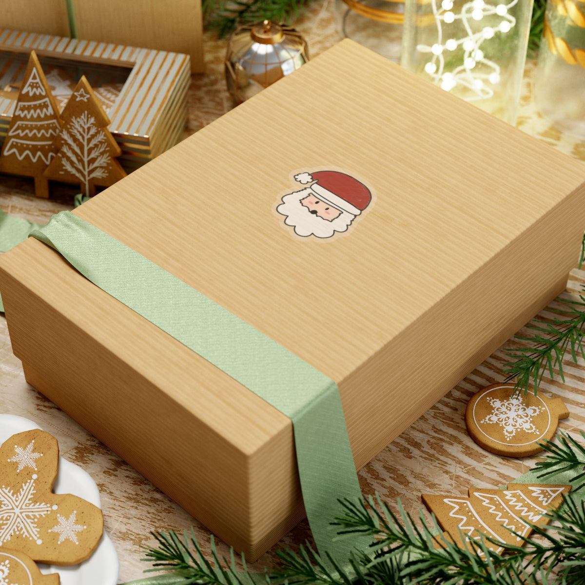 Cute Santa Face Kiss-Cut Stickers - 2"x2" Christmas Holiday Stickers - Transparent & White Background Options