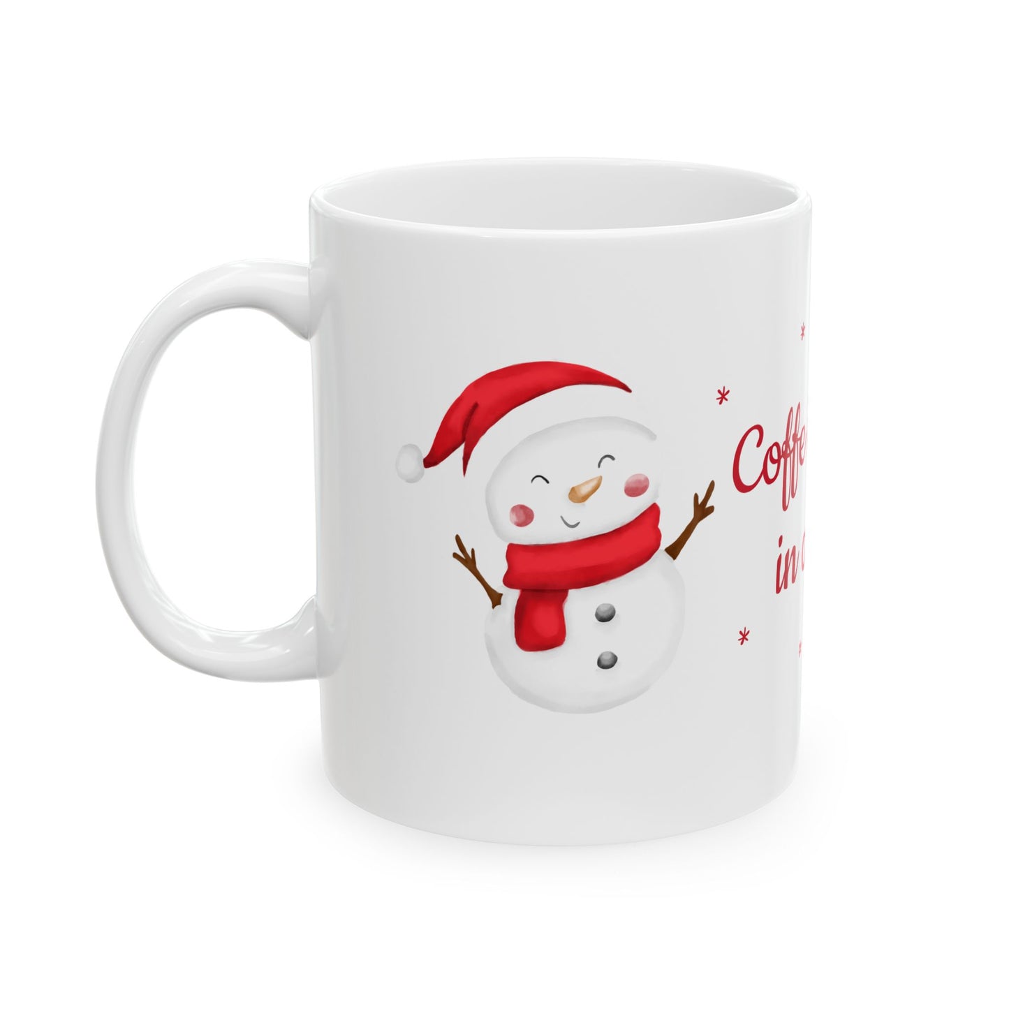 "Coffee is a Hug in a Mug" Christmas Coffee Mug - Ceramic Holiday Cup with Snowman Design