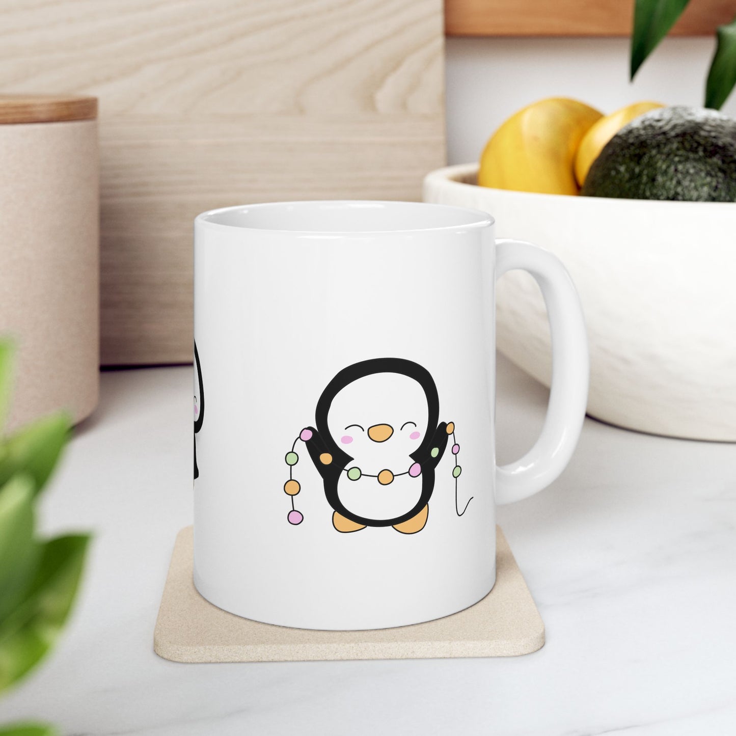 Holiday Cheer Mug – Cute Penguin with Gift (11oz Christmas Coffee Mug)
