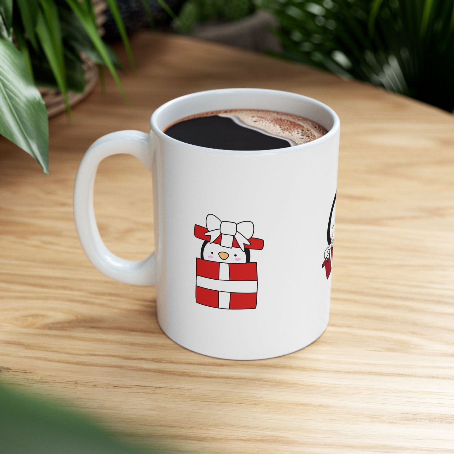 Holiday Cheer Mug – Cute Penguin with Gift (11oz Christmas Coffee Mug)