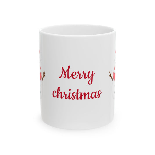Festive Christmas Coffee Mugs Set - Ceramic Holiday Cups with Snowman & "Merry Christmas" Design - 11oz