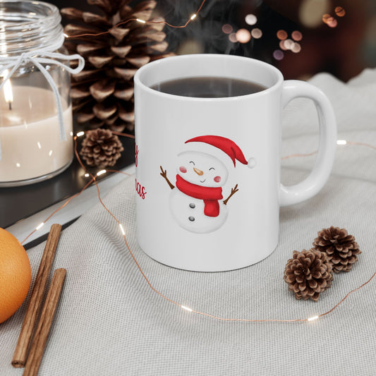 Festive Christmas Coffee Mugs Set - Ceramic Holiday Cups with Snowman & "Merry Christmas" Design - 11oz