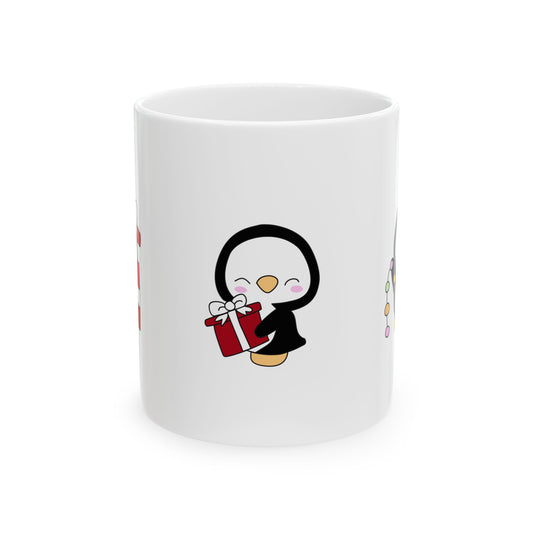 Holiday Cheer Mug – Cute Penguin with Gift (11oz Christmas Coffee Mug)