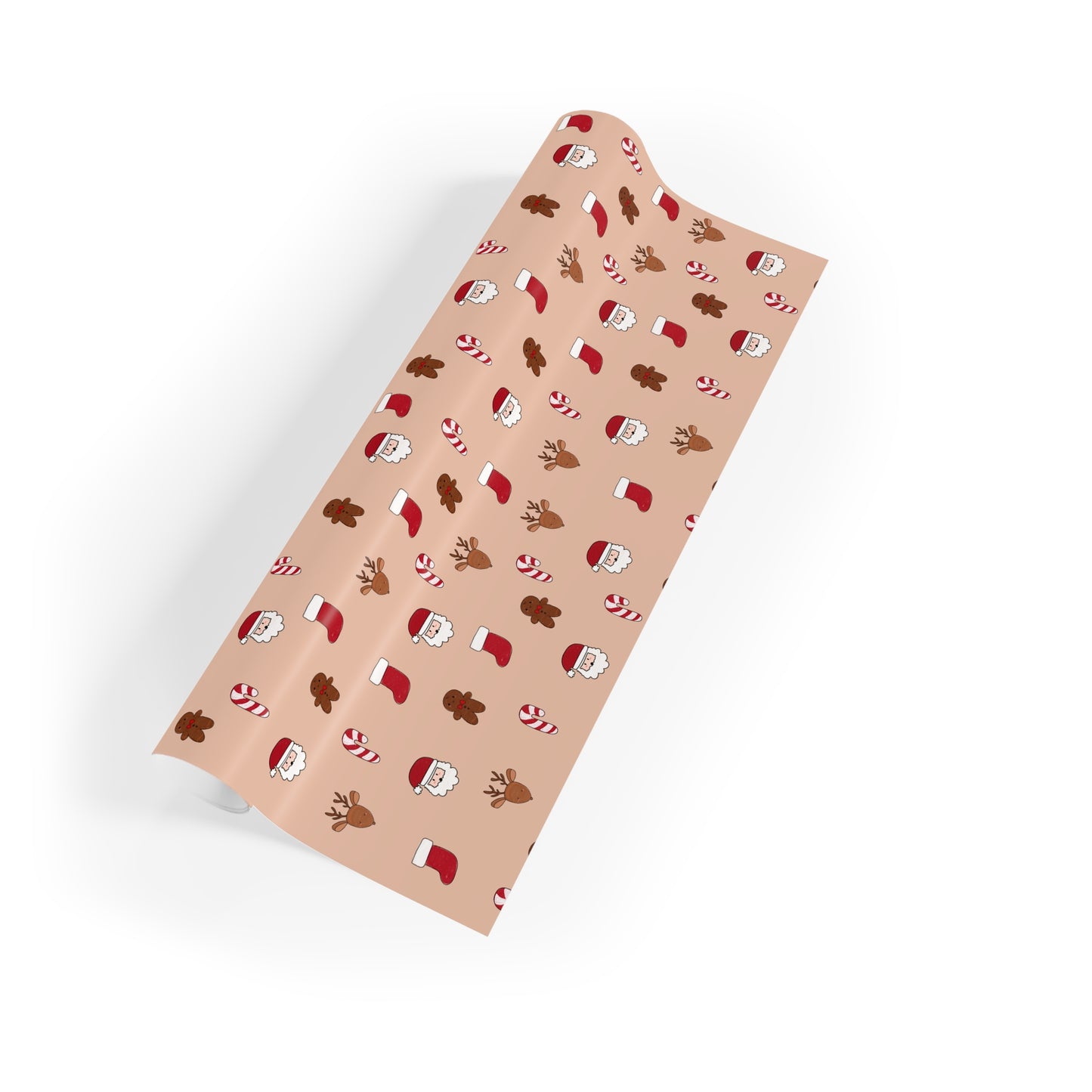 Title: Christmas Wrapping Paper Roll - Cute Holiday Pattern with Santa, Gingerbread & Candy Canes - Beige Background