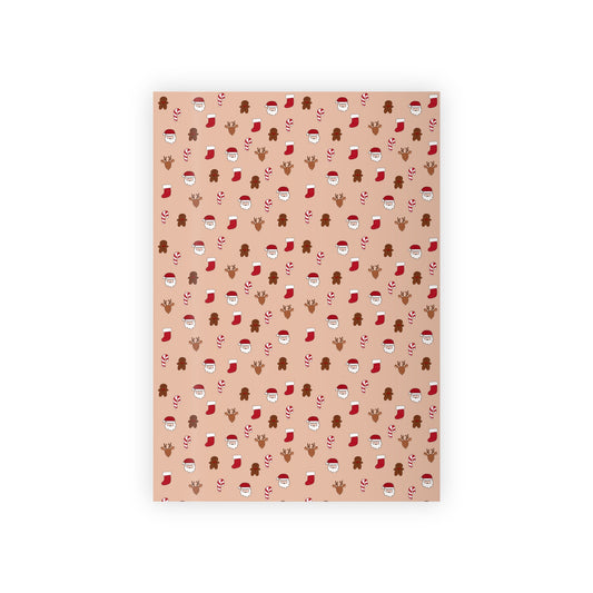 Title: Christmas Wrapping Paper Roll - Cute Holiday Pattern with Santa, Gingerbread & Candy Canes - Beige Background