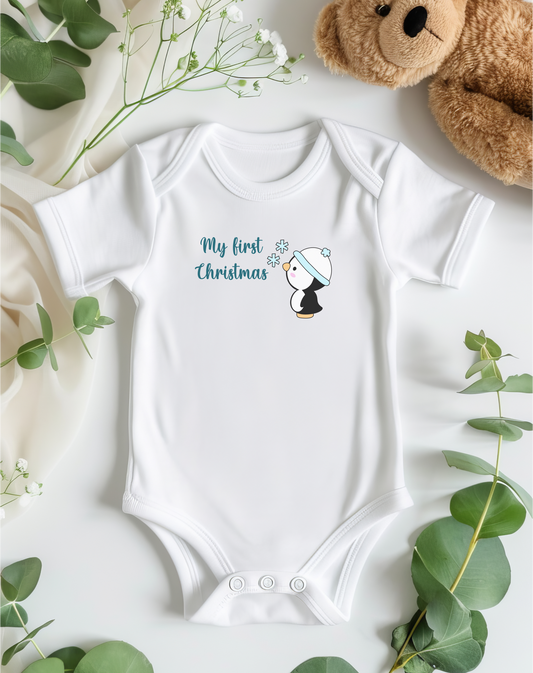 "My First Christmas" Baby Onesie - Cute Penguin Holiday Bodysuit for Newborn & Infant