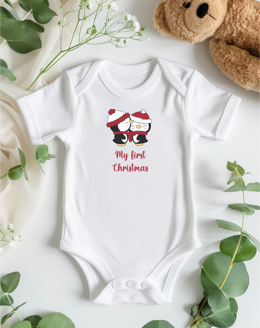 "My First Christmas" Baby Onesie - Cute Penguin Holiday Bodysuit for Newborn & Infant