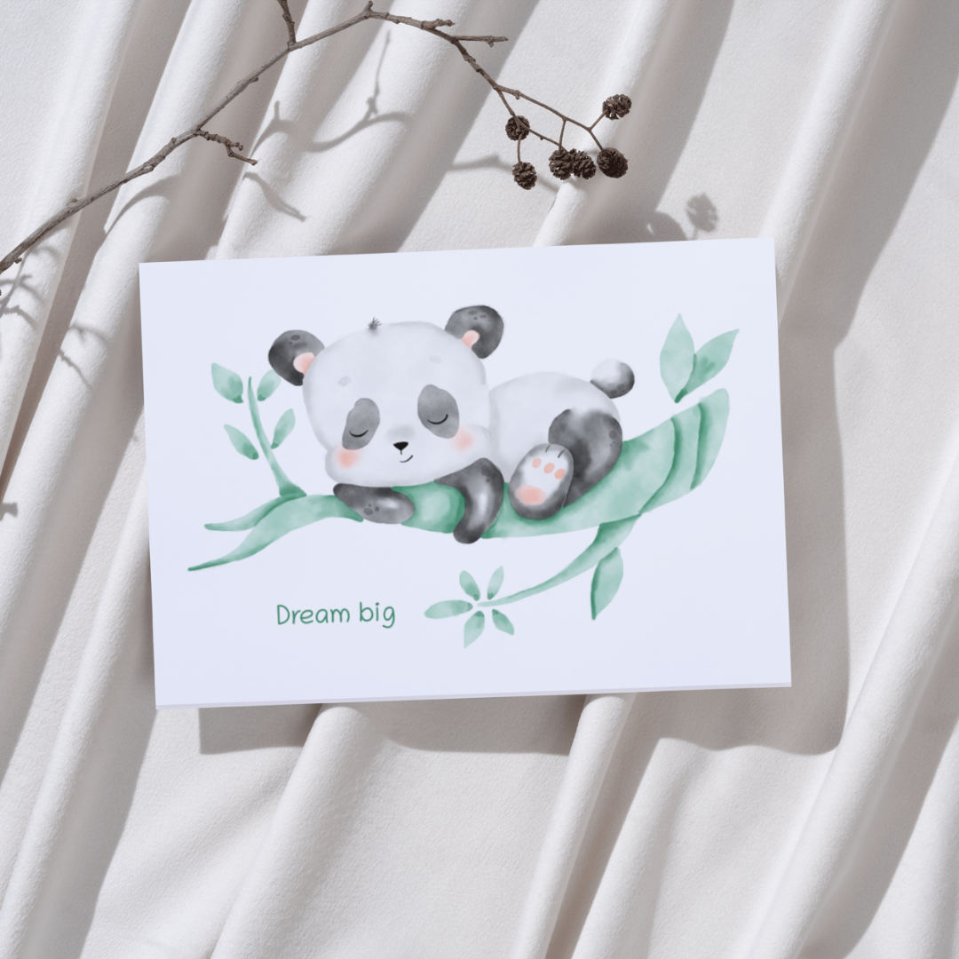 Dream big sleeping panda watercolor print instant download peaceful nursery bedtime theme decor