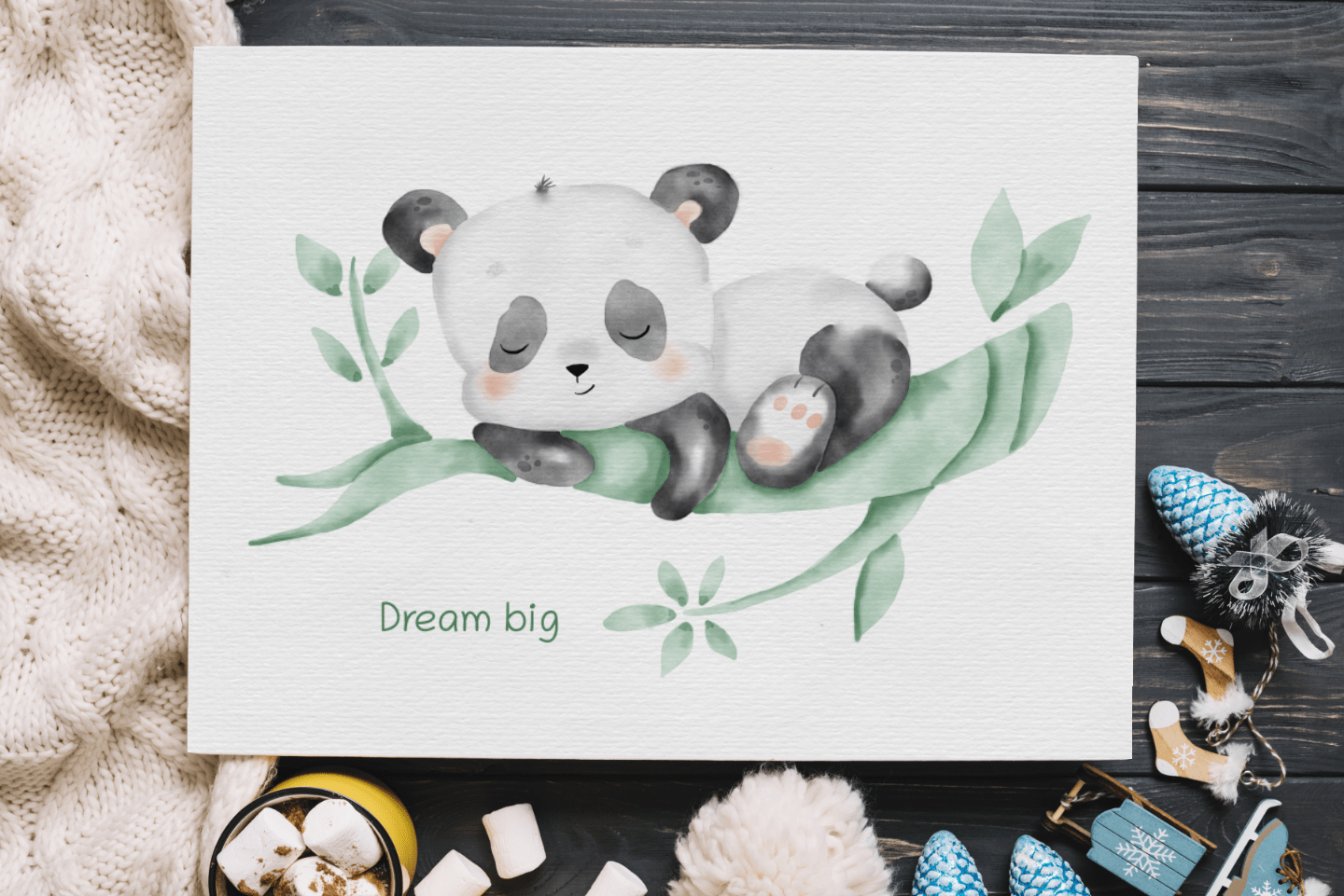 Sleeping panda Dream big - Nursery Wall Art - Colorina